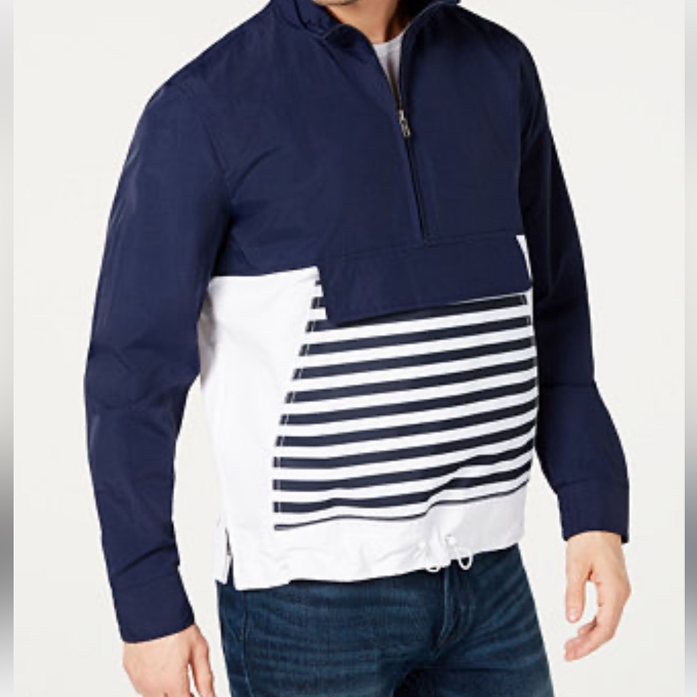 Men's‎ Striped Anorak Popover Jacket, Created for Macy's white with navy stripes